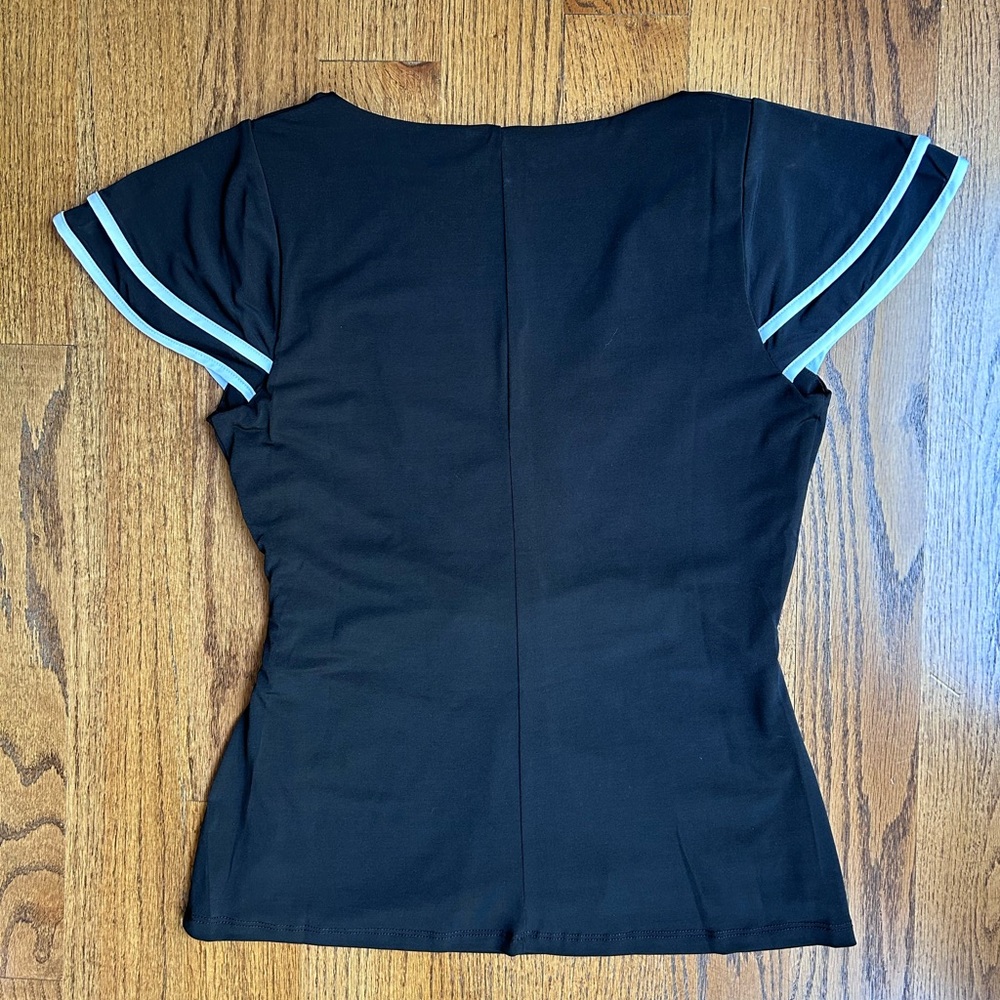 CeCe Waist Wrap Flare Short Sleeve w/White accent Dress Top - Picture 2 of 9